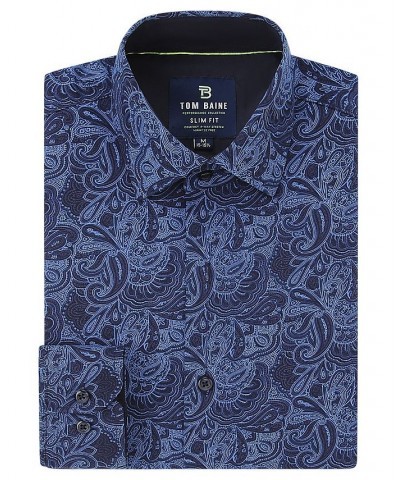 Men's Slim Fit Performance Long Sleeve Button Down Dress Shirt Navy Paisley $24.29 Dress Shirts