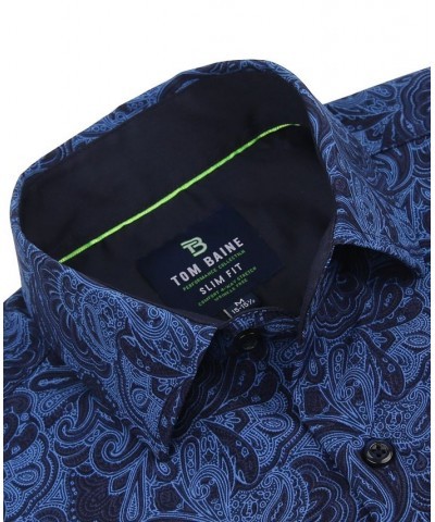 Men's Slim Fit Performance Long Sleeve Button Down Dress Shirt Navy Paisley $24.29 Dress Shirts