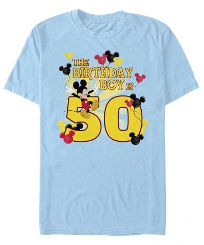 Men's Mickey Birthday 50 Short Sleeve Crew T-shirt Blue $15.40 T-Shirts