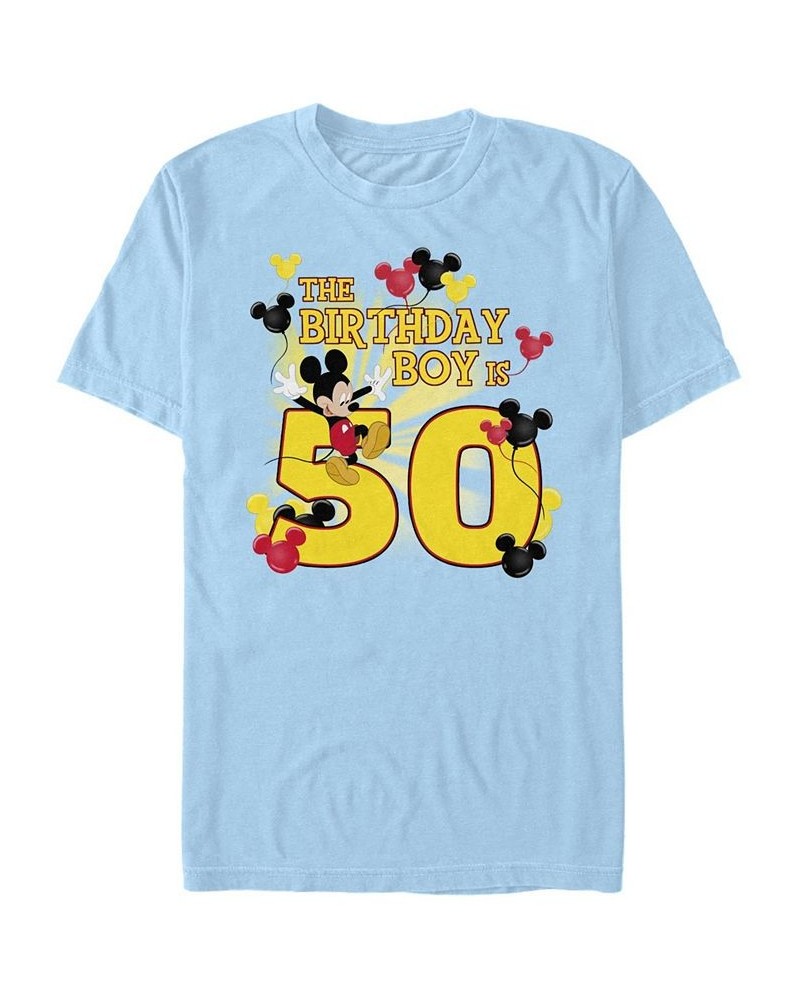 Men's Mickey Birthday 50 Short Sleeve Crew T-shirt Blue $15.40 T-Shirts