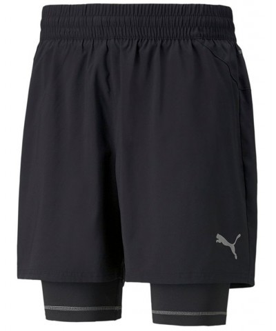 Men's Two-in-One Woven Logo Running Shorts Black $22.00 Shorts