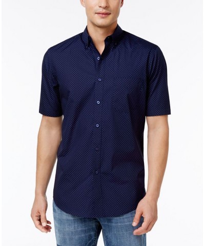 Men's Micro Dot Print Stretch Cotton Shirt Blue $13.11 Shirts