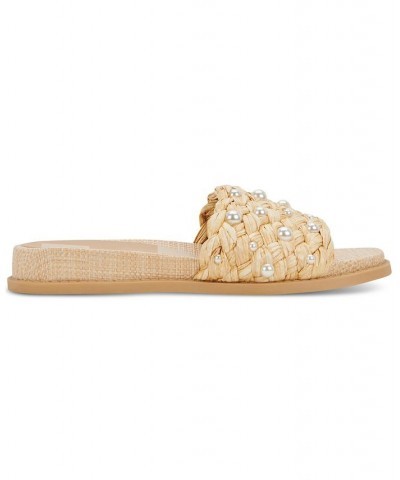 Women's Grazie Imitation Pearl Woven Slide Sandals Tan/Beige $36.00 Shoes