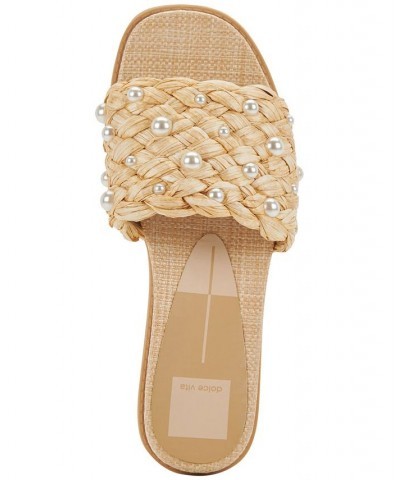 Women's Grazie Imitation Pearl Woven Slide Sandals Tan/Beige $36.00 Shoes