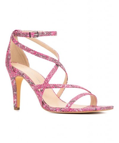 Women's Stella Wide Width Heels Sandals Pink $40.52 Shoes