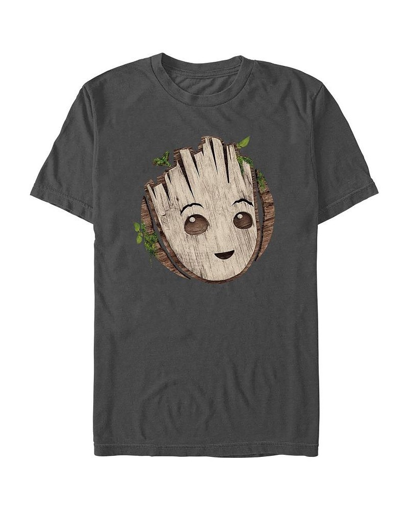 Men's Marvel Film I am Groot Wooden Badge Short Sleeve T-shirt Gray $20.99 T-Shirts