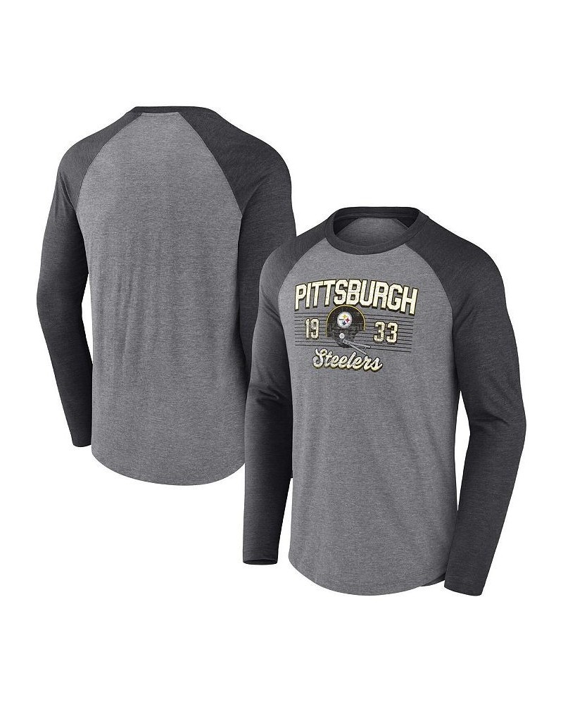 Men's Branded Heathered Gray and Heathered Charcoal Pittsburgh Steelers Weekend Casual Tri-Blend Raglan Long Sleeve T-shirt $...