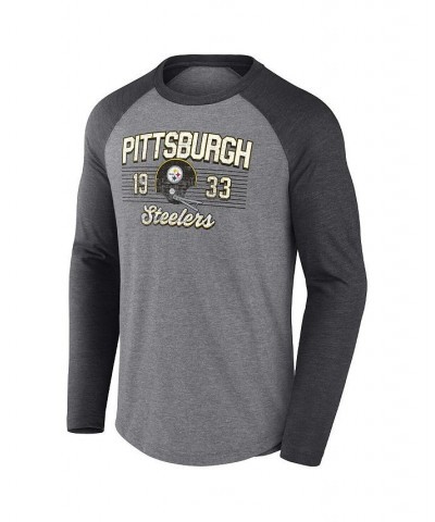 Men's Branded Heathered Gray and Heathered Charcoal Pittsburgh Steelers Weekend Casual Tri-Blend Raglan Long Sleeve T-shirt $...