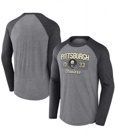 Men's Branded Heathered Gray and Heathered Charcoal Pittsburgh Steelers Weekend Casual Tri-Blend Raglan Long Sleeve T-shirt $...