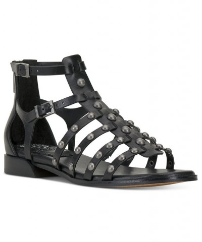 Krebelis Studded Flat Gladiator Sandals Black $39.99 Shoes