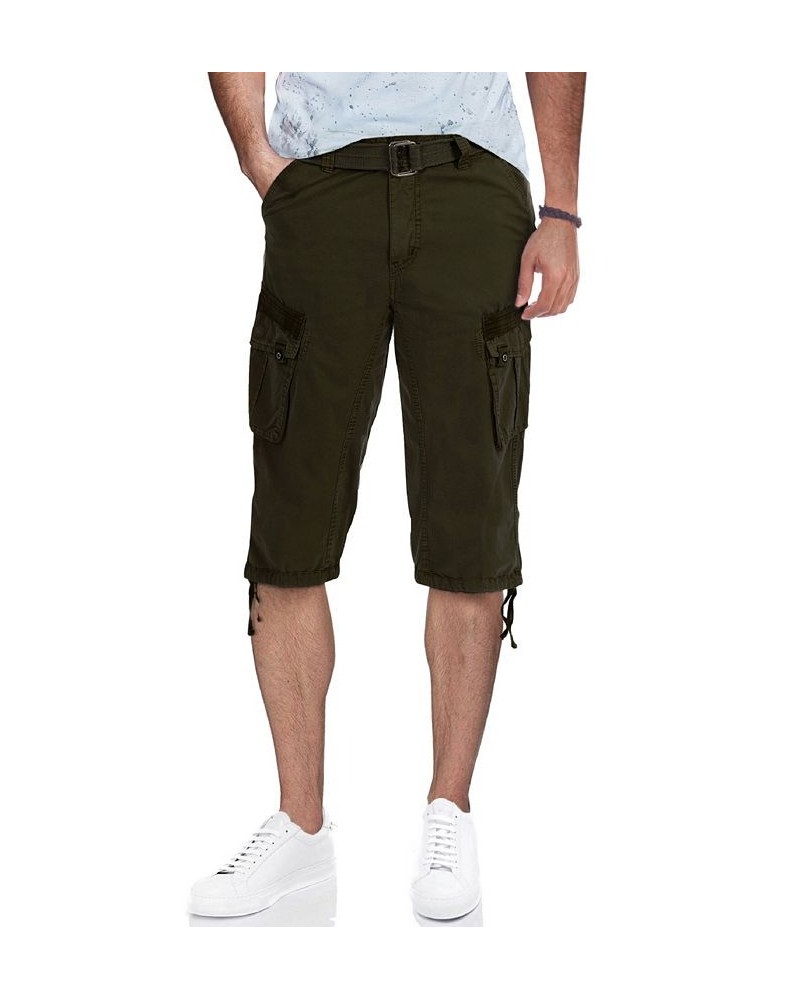 Men's Big and Tall Belted Capri Cargo Shorts Olive $27.08 Shorts