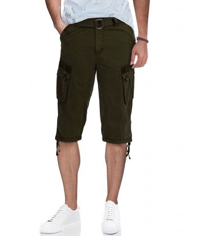 Men's Big and Tall Belted Capri Cargo Shorts Olive $27.08 Shorts