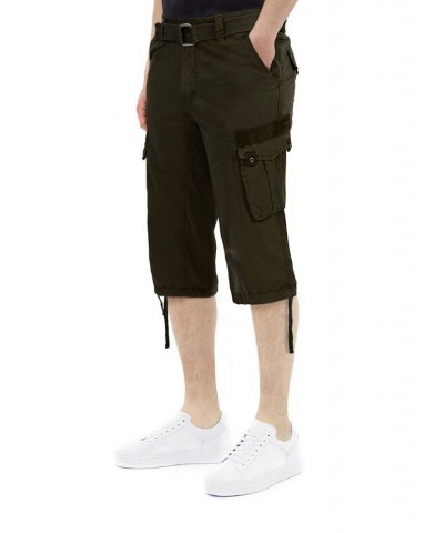 Men's Big and Tall Belted Capri Cargo Shorts Olive $27.08 Shorts