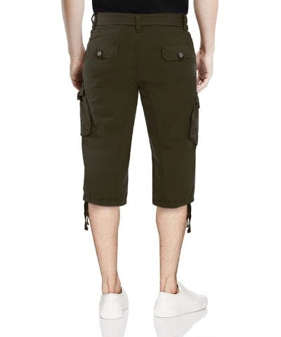 Men's Big and Tall Belted Capri Cargo Shorts Olive $27.08 Shorts