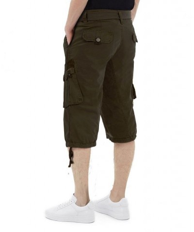 Men's Big and Tall Belted Capri Cargo Shorts Olive $27.08 Shorts