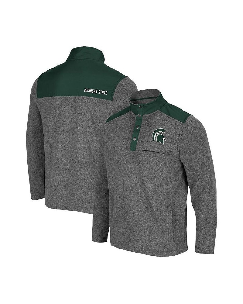 Men's Heathered Charcoal and Green Michigan State Spartans Huff Snap Pullover $39.74 Sweatshirt