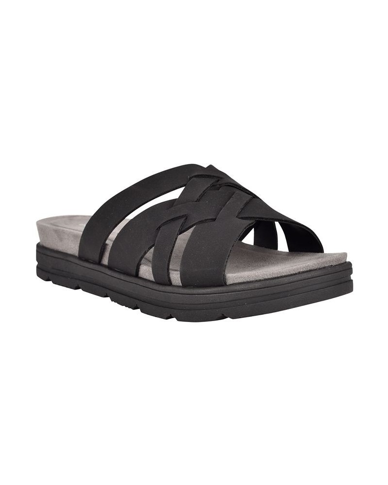 Women's Star Strappy Slip-on Casual Sandals Black $30.36 Shoes