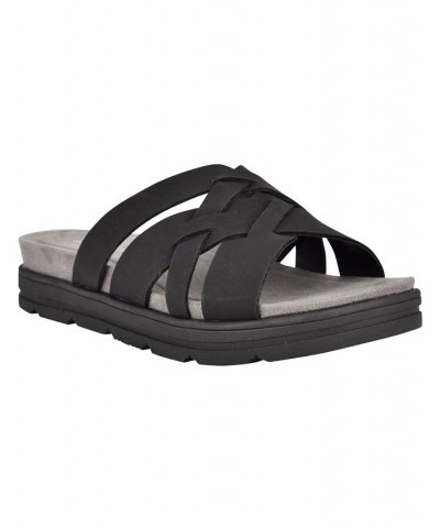 Women's Star Strappy Slip-on Casual Sandals Black $30.36 Shoes