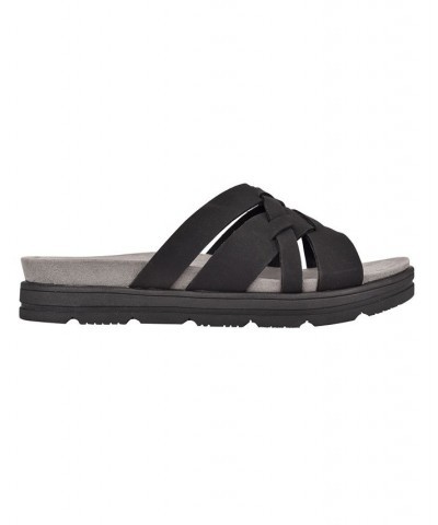 Women's Star Strappy Slip-on Casual Sandals Black $30.36 Shoes