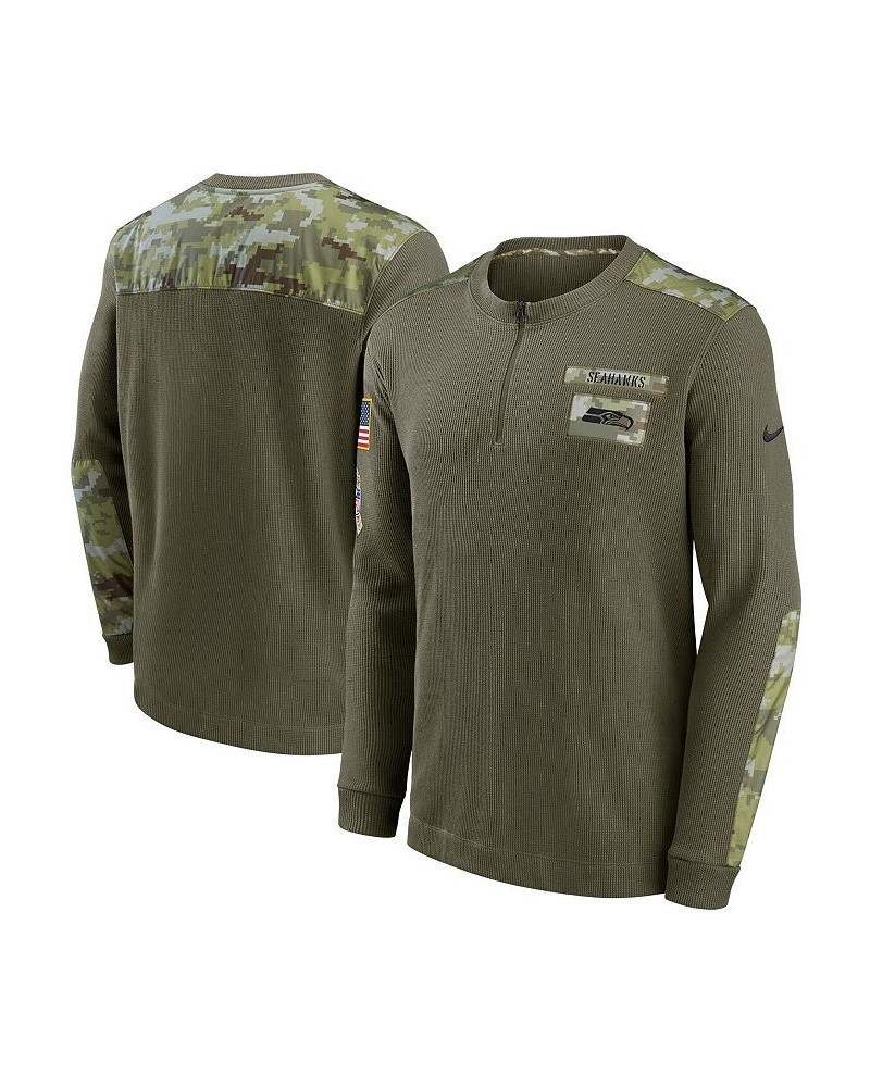 Men's Olive Seattle Seahawks 2021 Salute To Service Henley Long Sleeve Thermal Top $40.80 T-Shirts