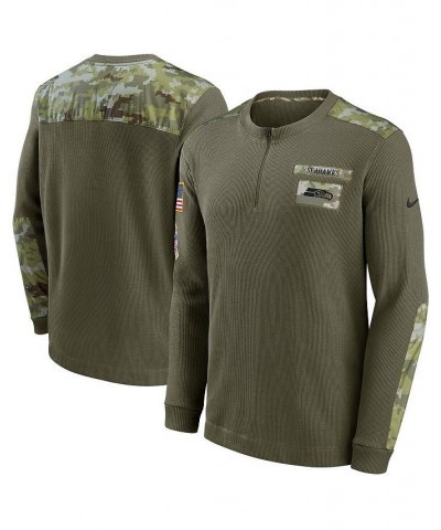 Men's Olive Seattle Seahawks 2021 Salute To Service Henley Long Sleeve Thermal Top $40.80 T-Shirts