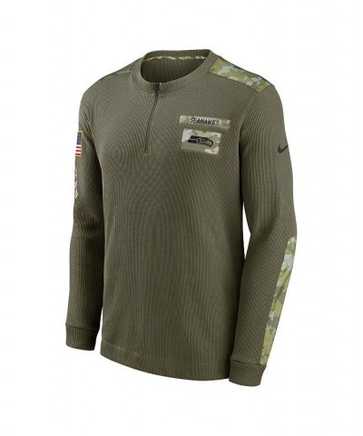 Men's Olive Seattle Seahawks 2021 Salute To Service Henley Long Sleeve Thermal Top $40.80 T-Shirts