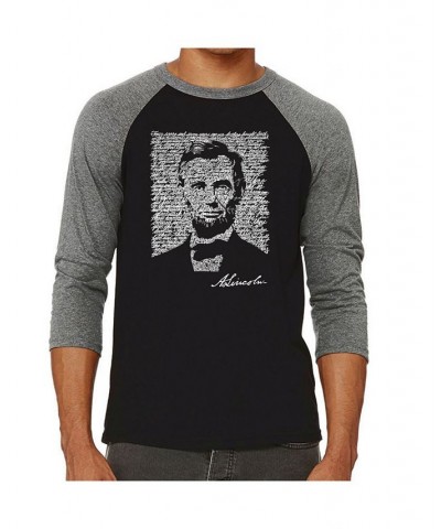 Abraham Lincoln Gettysburg Address Men's Raglan Word Art T-shirt Gray $26.99 T-Shirts