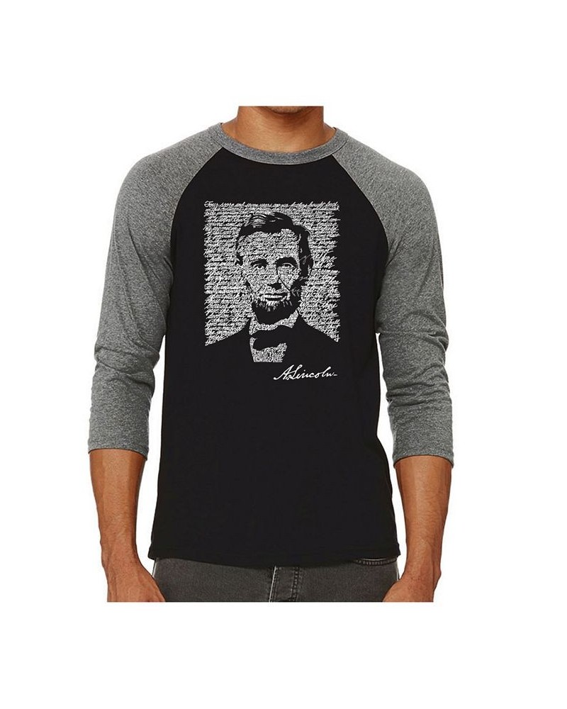 Abraham Lincoln Gettysburg Address Men's Raglan Word Art T-shirt Gray $26.99 T-Shirts