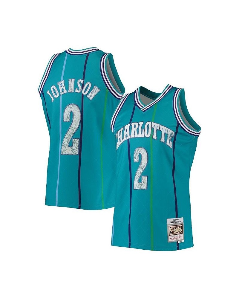 Men's Larry Johnson Teal Charlotte Hornets 1992-93 Hardwood Classics 75th Anniversary Diamond Swingman Jersey $62.40 Jersey