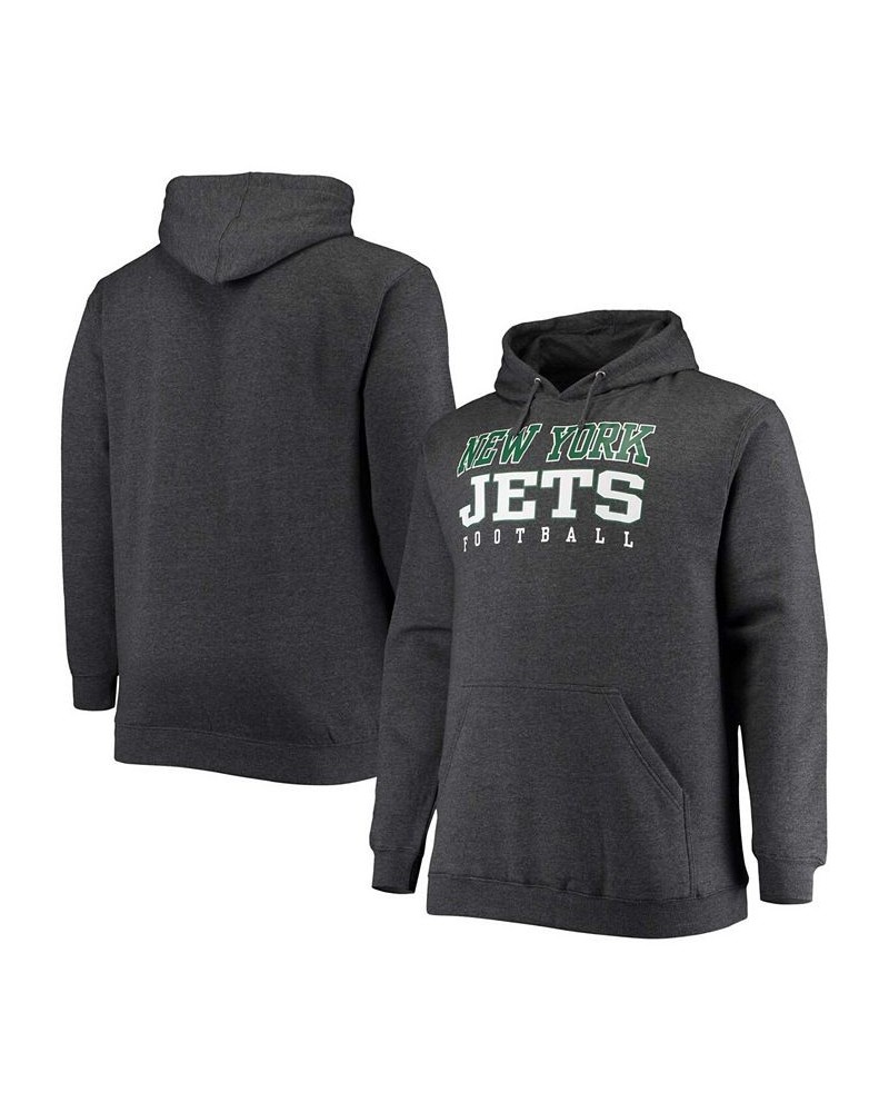 Men's Big and Tall Heathered Charcoal New York Jets Practice Pullover Hoodie $33.47 Sweatshirt