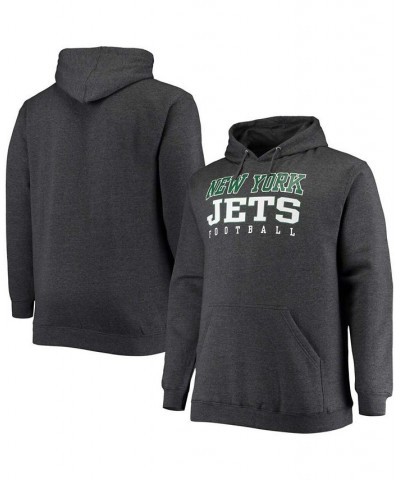 Men's Big and Tall Heathered Charcoal New York Jets Practice Pullover Hoodie $33.47 Sweatshirt