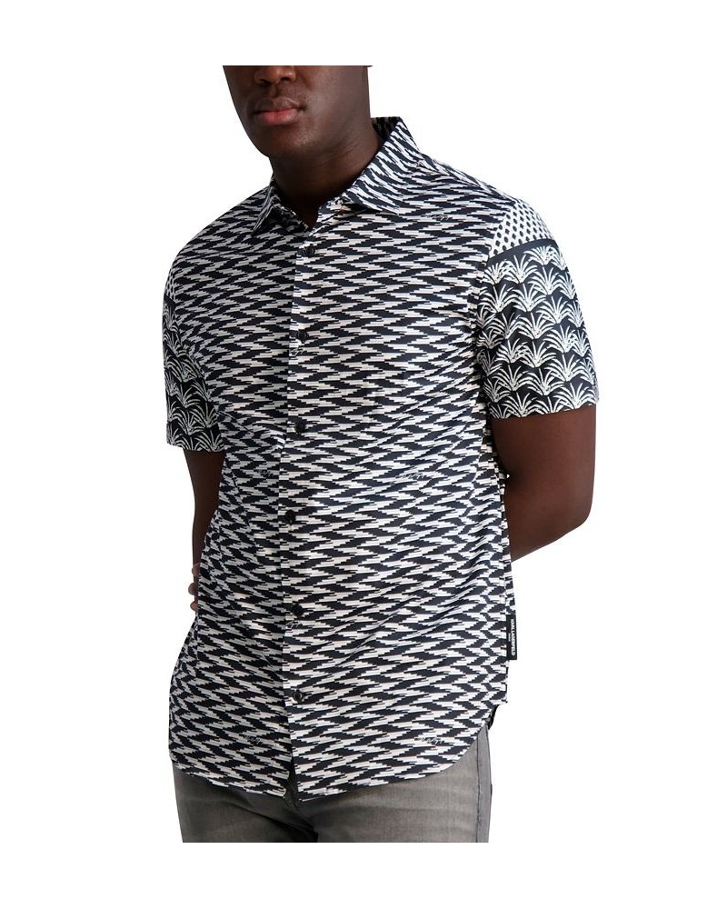 Men's Slim-Fit Tropical Patchwork-Print Button-Down Shirt Black $61.16 Shirts