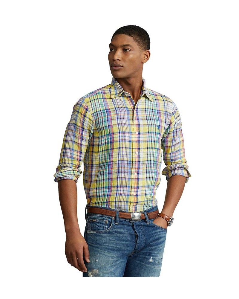 Men's Classic-Fit Plaid Linen Shirt Multi $56.88 Shirts