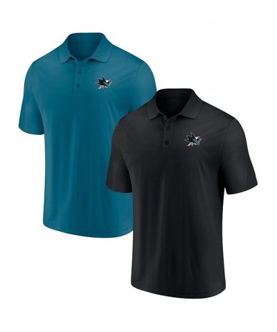 Men's Branded Teal, Black San Jose Sharks Primary Logo Polo Shirt Combo Set $28.29 Polo Shirts