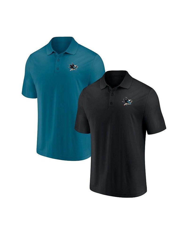 Men's Branded Teal, Black San Jose Sharks Primary Logo Polo Shirt Combo Set $28.29 Polo Shirts