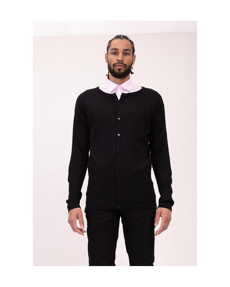 Men's Modern Lightweight Knit Shacket Sweater Black $86.10 Sweaters