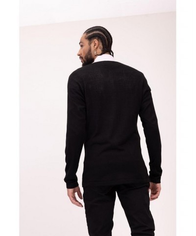 Men's Modern Lightweight Knit Shacket Sweater Black $86.10 Sweaters