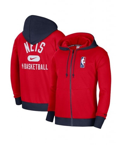 Men's Red, Navy Brooklyn Nets 2021/22 City Edition Courtside Heavyweight Fleece Full-Zip Hoodie $40.80 Sweatshirt