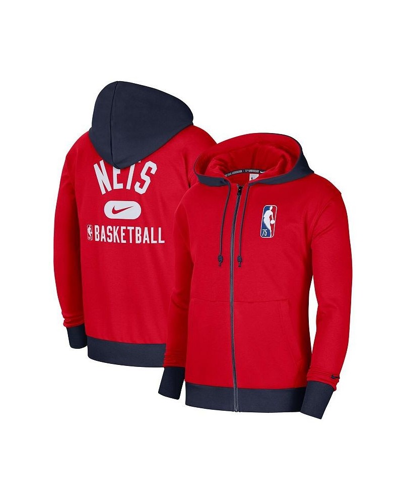 Men's Red, Navy Brooklyn Nets 2021/22 City Edition Courtside Heavyweight Fleece Full-Zip Hoodie $40.80 Sweatshirt