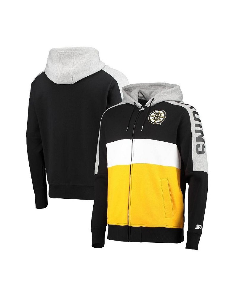 Men's Black, Gold Boston Bruins Playoffs Color Block Full-Zip Hoodie $46.79 Sweatshirt