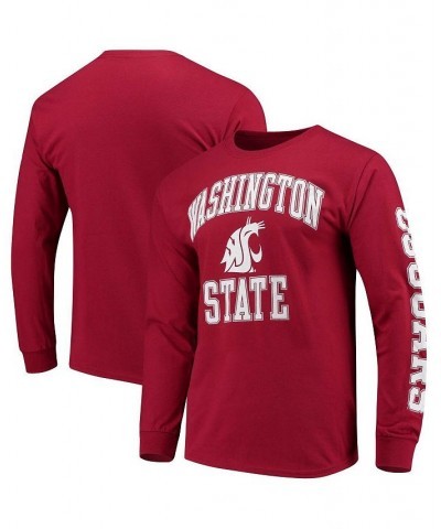 Men's Crimson Washington State Cougars Distressed Arch Over Logo Long Sleeve Hit T-shirt $13.12 T-Shirts