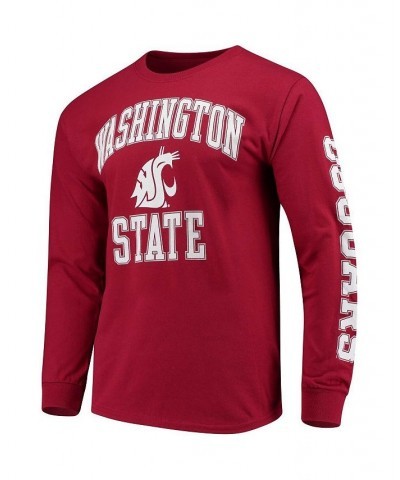 Men's Crimson Washington State Cougars Distressed Arch Over Logo Long Sleeve Hit T-shirt $13.12 T-Shirts