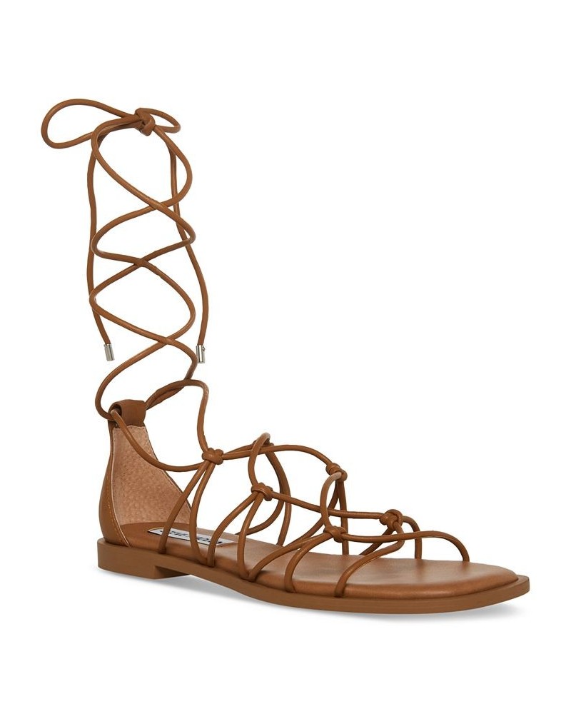 Women's Ainsley Knotted Lace-Up Ankle-Tie Sandals Tan/Beige $35.60 Shoes