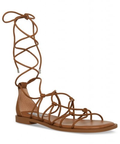 Women's Ainsley Knotted Lace-Up Ankle-Tie Sandals Tan/Beige $35.60 Shoes