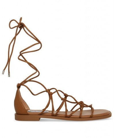 Women's Ainsley Knotted Lace-Up Ankle-Tie Sandals Tan/Beige $35.60 Shoes