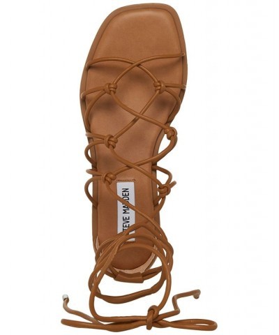 Women's Ainsley Knotted Lace-Up Ankle-Tie Sandals Tan/Beige $35.60 Shoes