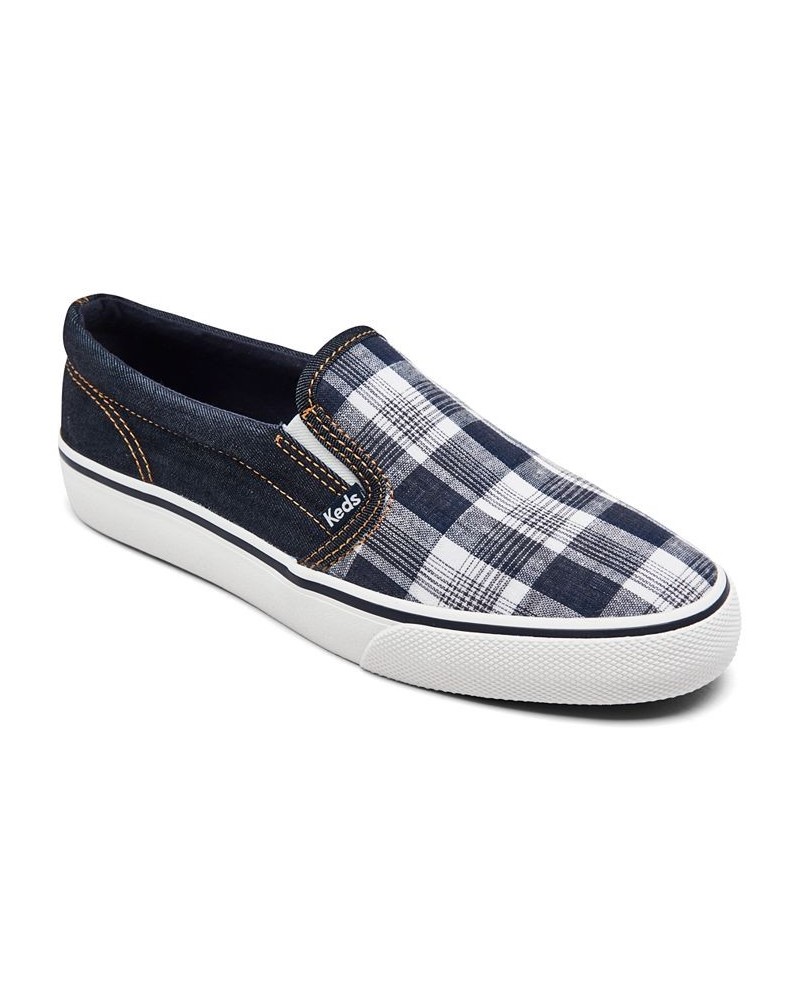 Women's Jump Kick Slip-On Canvas Casual Sneakers Blue $18.80 Shoes