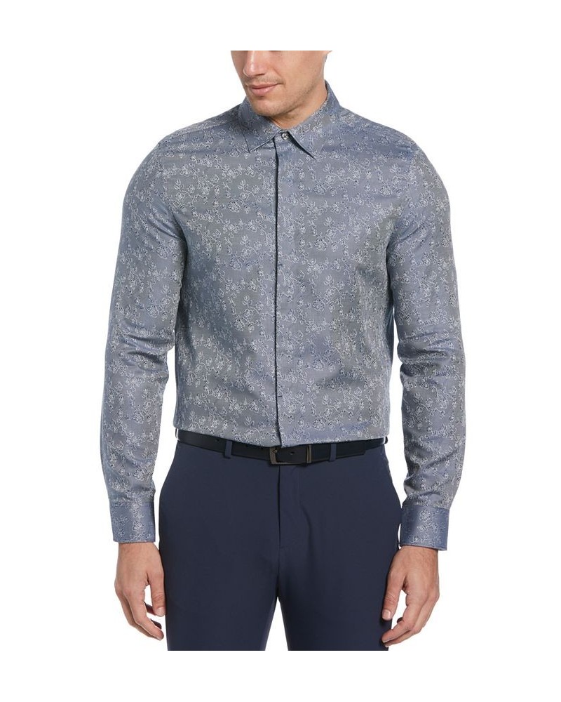 Men's Slim-Fit Jacquard Floral-Print Shirt Blue $48.76 Shirts