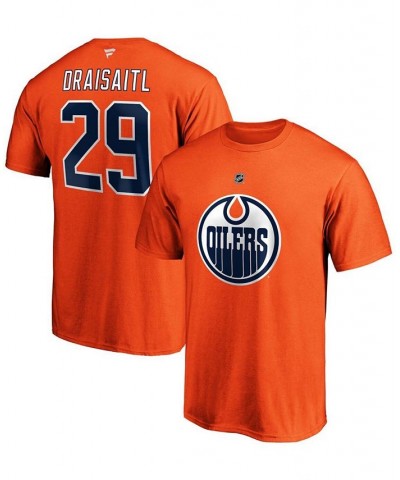 Men's Leon Draisaitl Orange Edmonton Oilers Team Authentic Stack Name and Number T-shirt $13.60 T-Shirts