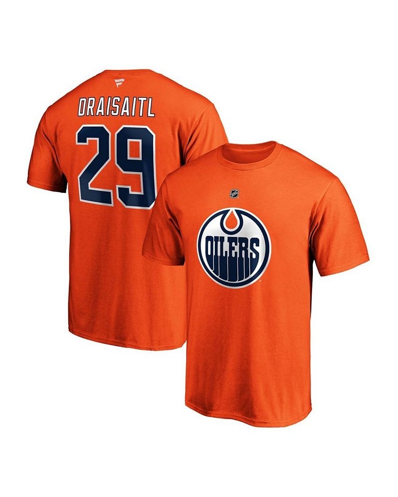 Men's Leon Draisaitl Orange Edmonton Oilers Team Authentic Stack Name and Number T-shirt $13.60 T-Shirts